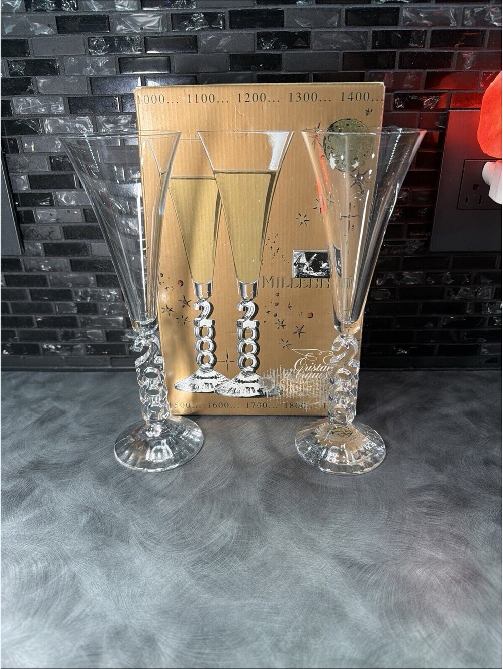 Millennium 2000 Cristal D'Arques  Champagne Flutes Set of 2  France Vintage